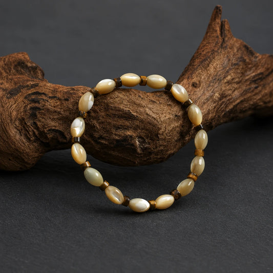 Tiger eye and shell bead sterling silver bracelet product image