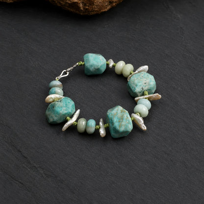 Amazonite & Freshwater Pearl Rope Bracelet