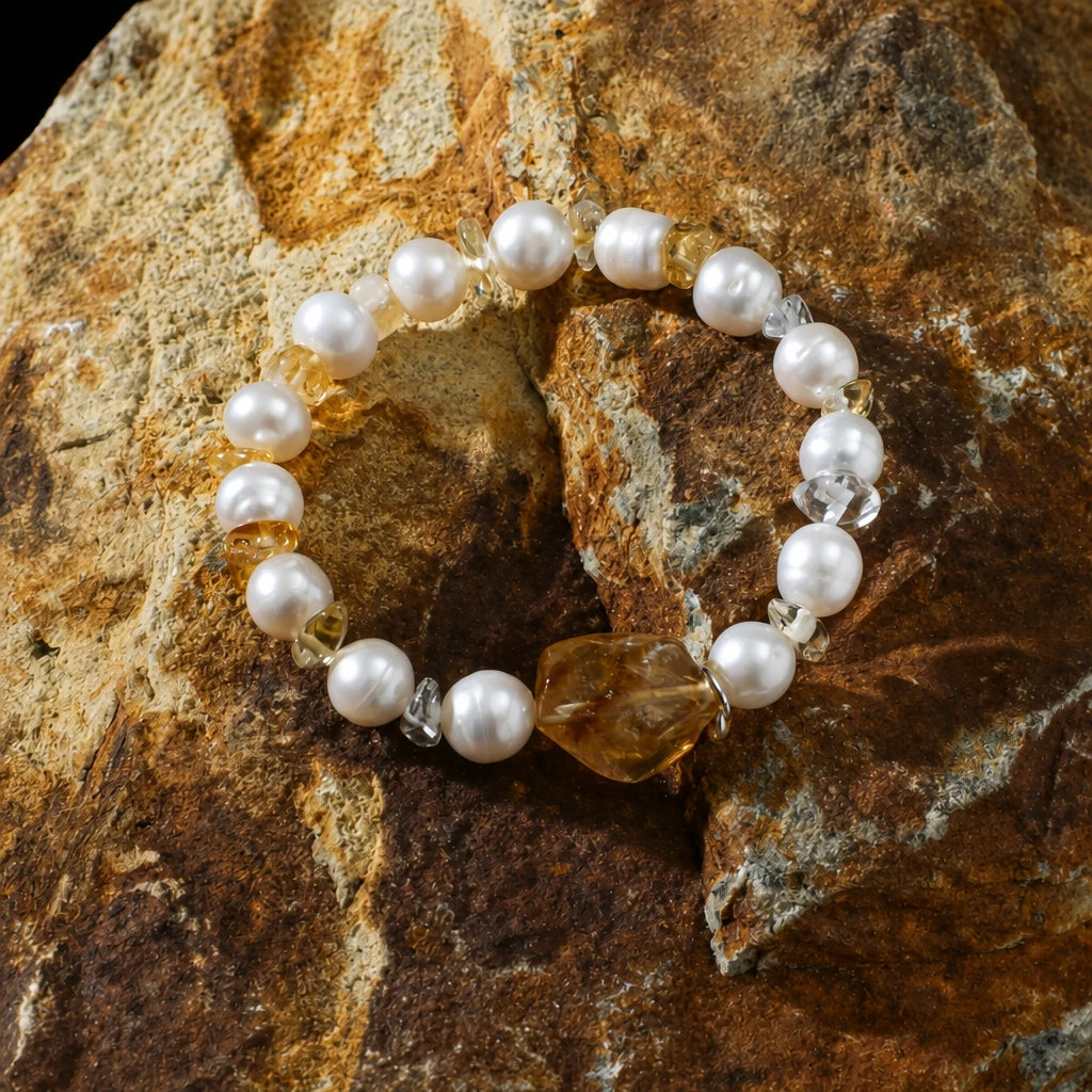 Citrine & Freshwater Pearl Bracelet