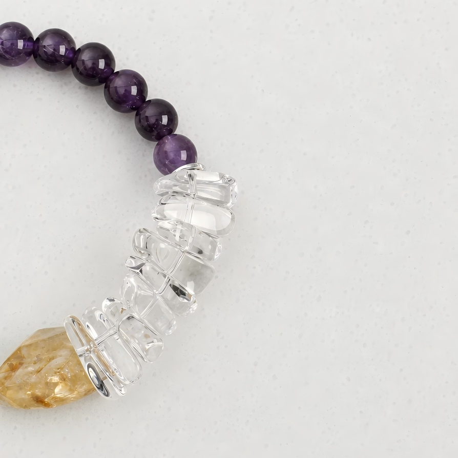 Citrine, White Crystal Spike & Amethyst Pearl Bracelet