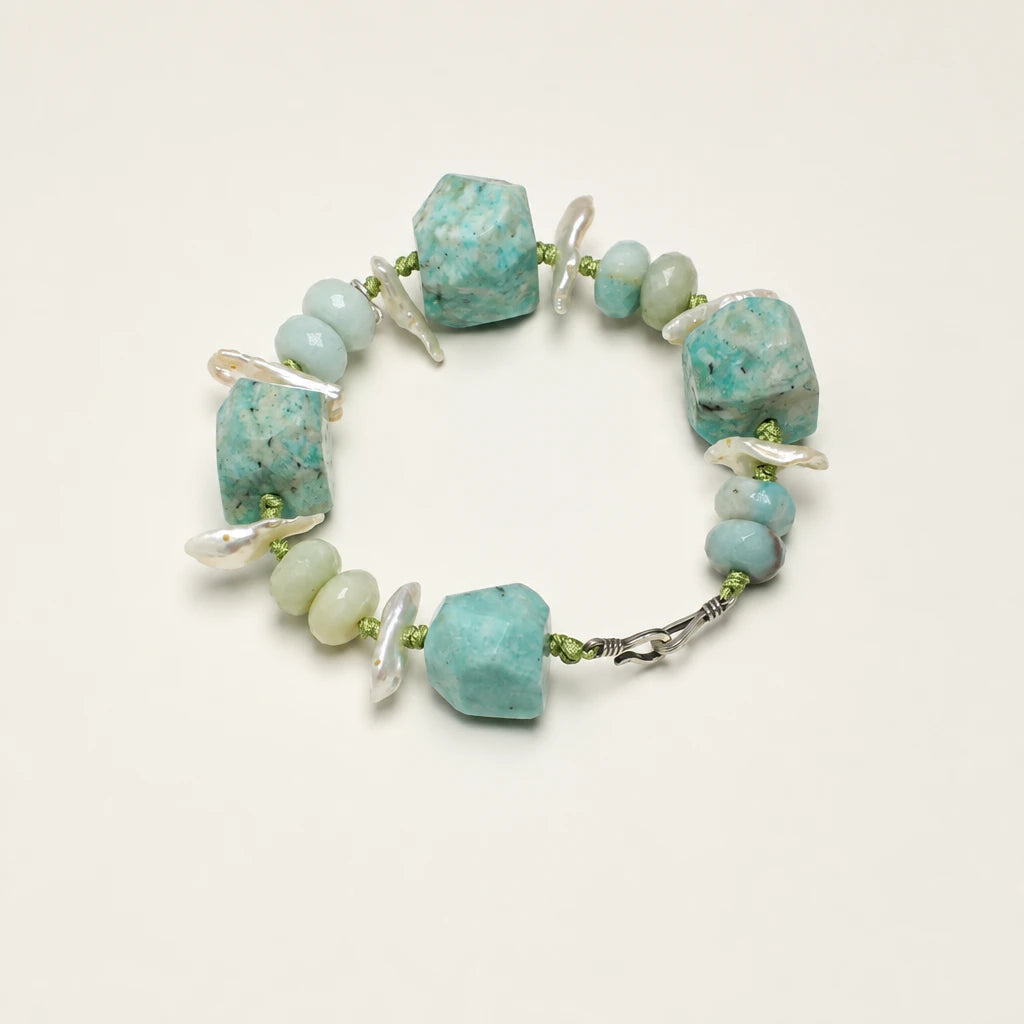 Amazonite & Freshwater Pearl Rope Bracelet