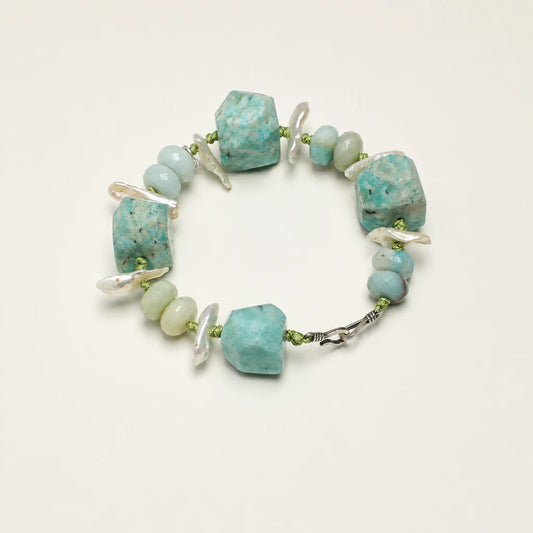 Amazonite and freshwater pearl rope bracelet product image