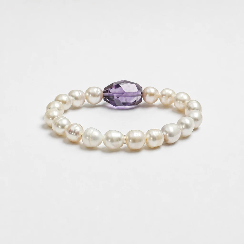 Raw Amethyst & Freshwater Pearl Bracelet