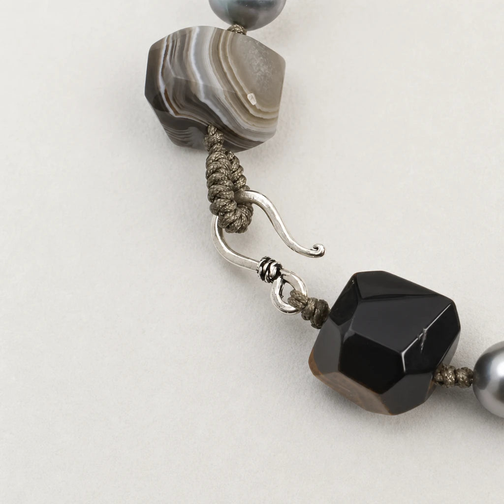 Tiger Eye & Grey Baroque Pearl Mixed Stone Bracelet