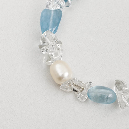 Freshwater Pearl, White Quartz & Aquamarine Bracelet