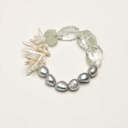 Green Crystal & Grey Baroque Pearl Bracelet