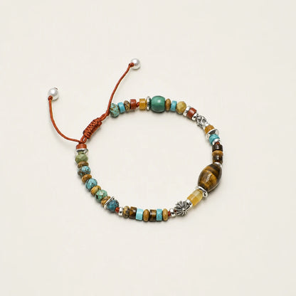 Tiger Eye & Turquoise Adjustable Red Cord Bracelet