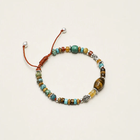 Tiger eye and turquoise adjustable red cord bracelet product image