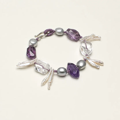 White Quartz Point, Amethyst & Baroque Pearl Bracelet
