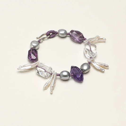 White quartz point, amethyst and baroque pearl bracelet product image