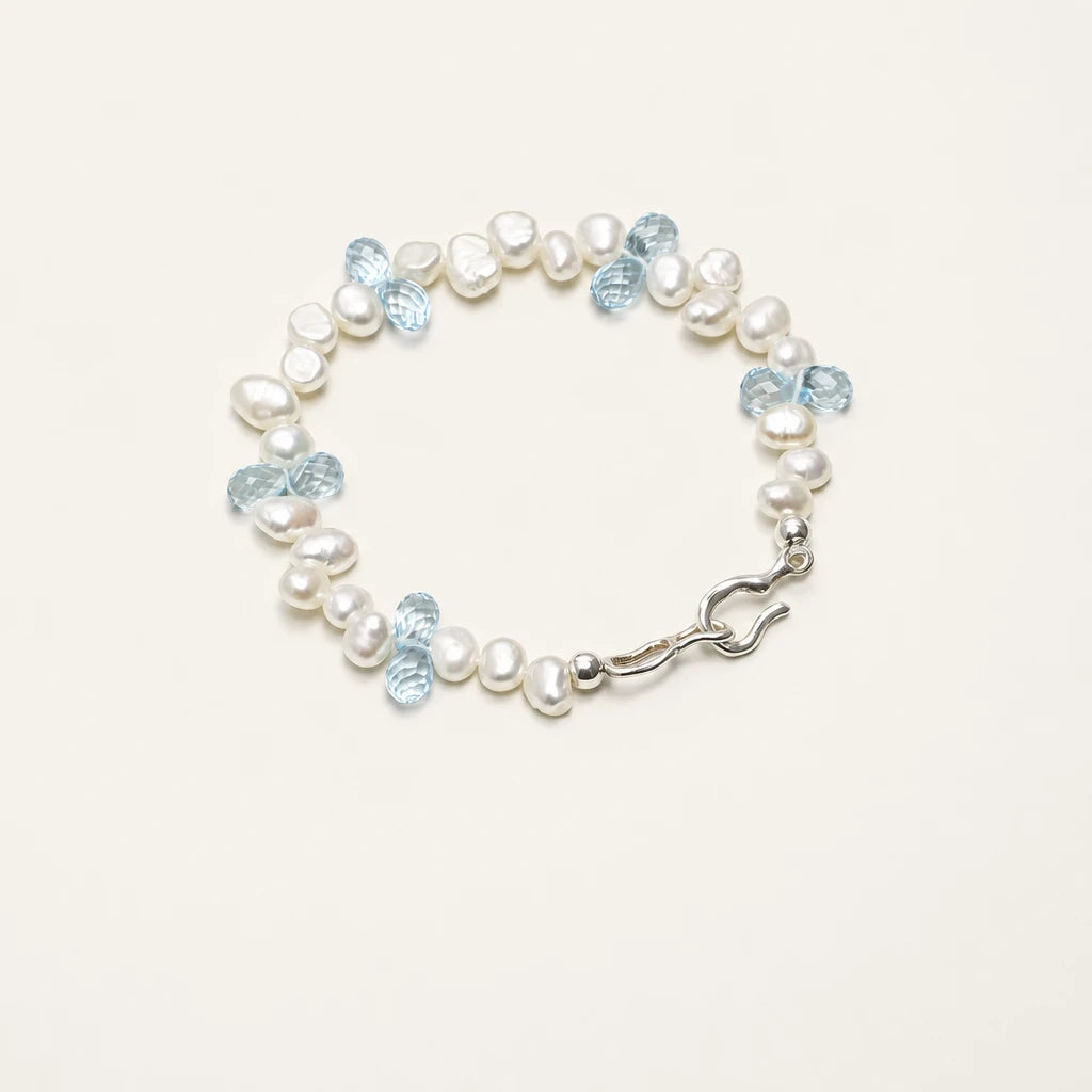 Blue Topaz & Baroque Pearl Drop Bracelet