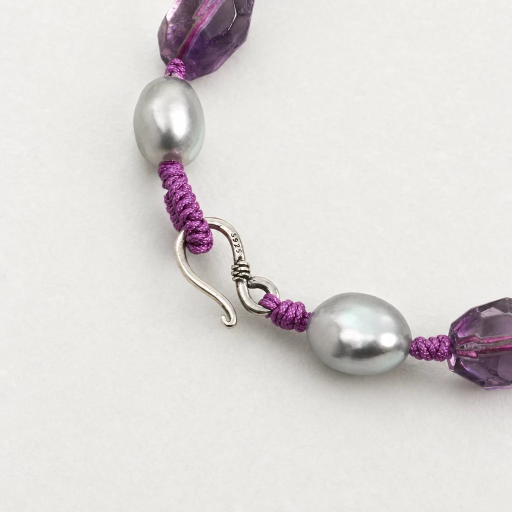 Amethyst Double Point & Baroque Pearl Bracelet