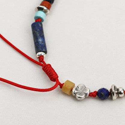 Lapis Lazuli & Pearl Adjustable Red Cord Bracelet