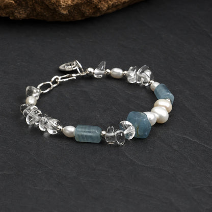Blue Chalcedony & White Quartz Crushed Ice Bracelet
