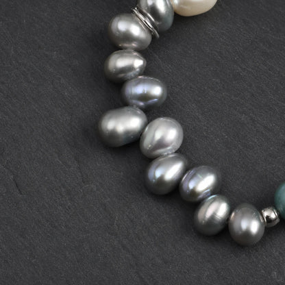 White & Grey Pearl with Amazonite Bracelet