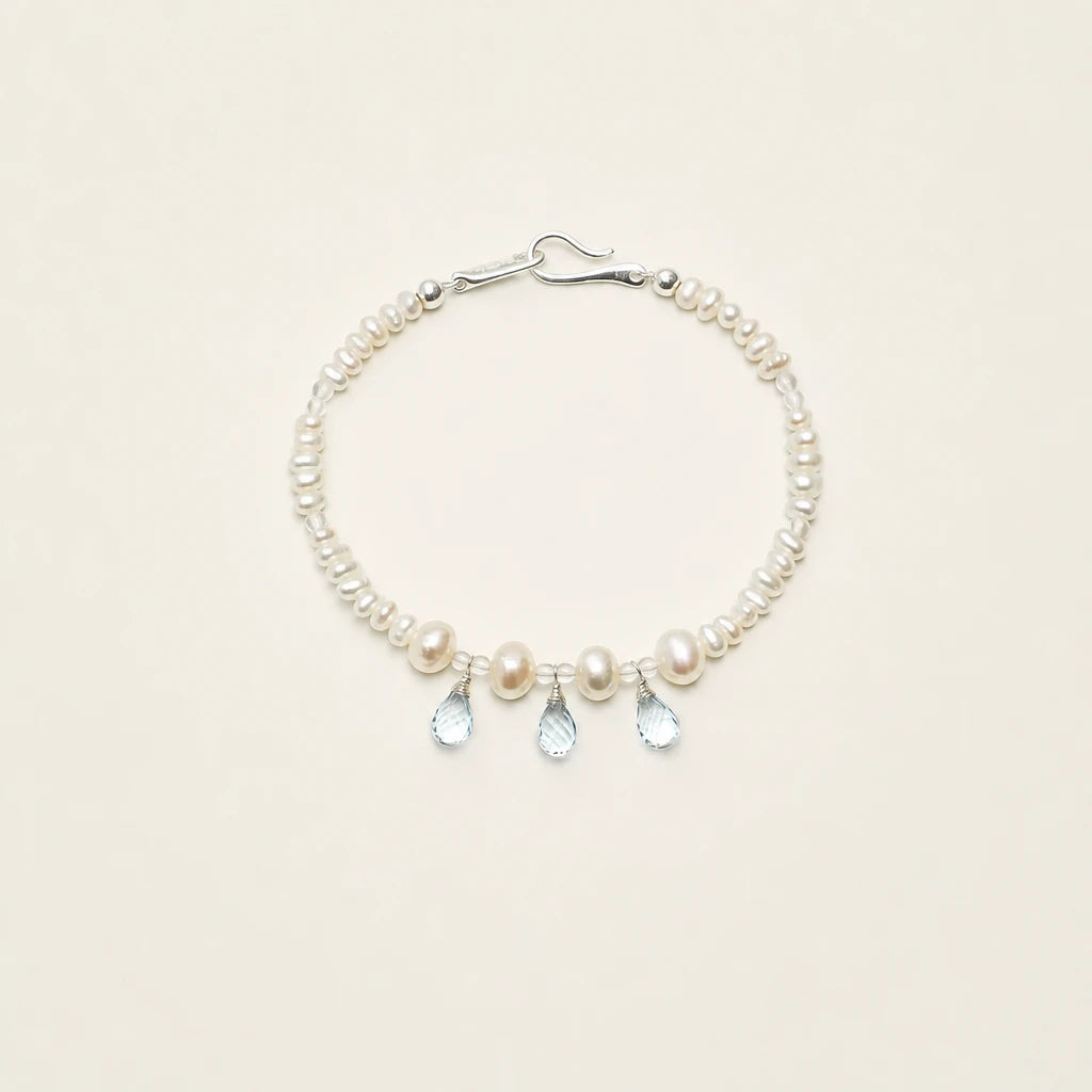 Flat Pearl, Egg Pearl & Blue Topaz Bracelet