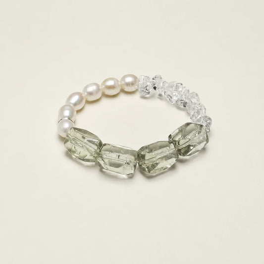 Green crystal and crushed ice pearl bracelet product image