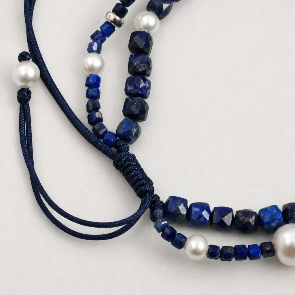 Lapis Lazuli & Pearl Double Layer Bracelet