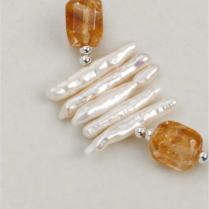 Citrine & Baroque Pearl Silver Bracelet