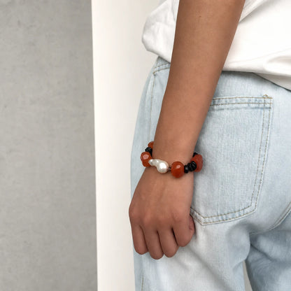 Black Onyx & Red Agate Baroque Pearl Bracelet