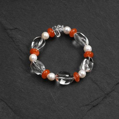 White Quartz, Carnelian & Freshwater Pearl Bracelet