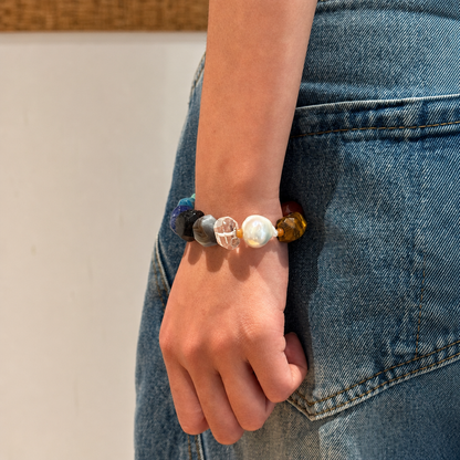 Multicolor Natural Stone & Baroque Pearl Bracelet