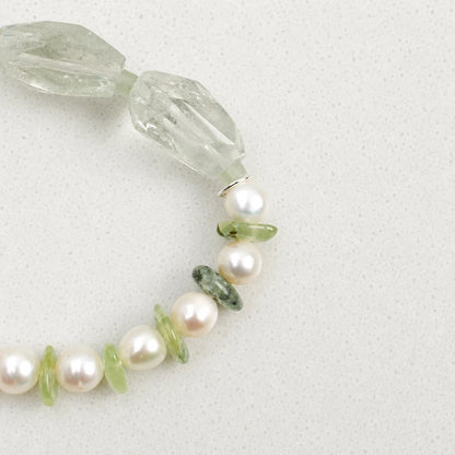 Green Crystal, Prehnite & Freshwater Pearl Bracelet