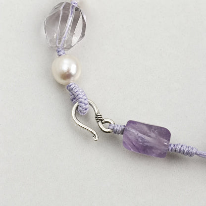 Amethyst & White Quartz Double Point Pearl Bracelet