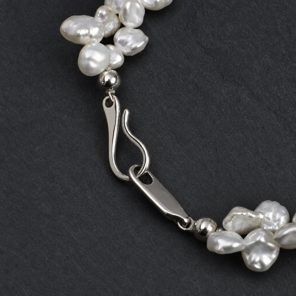 White Quartz Double Point & Petal Baroque Pearl Bracelet