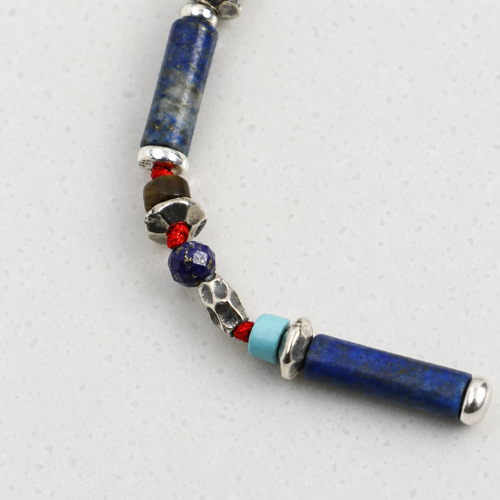 Lapis Lazuli & Pearl Adjustable Red Cord Bracelet