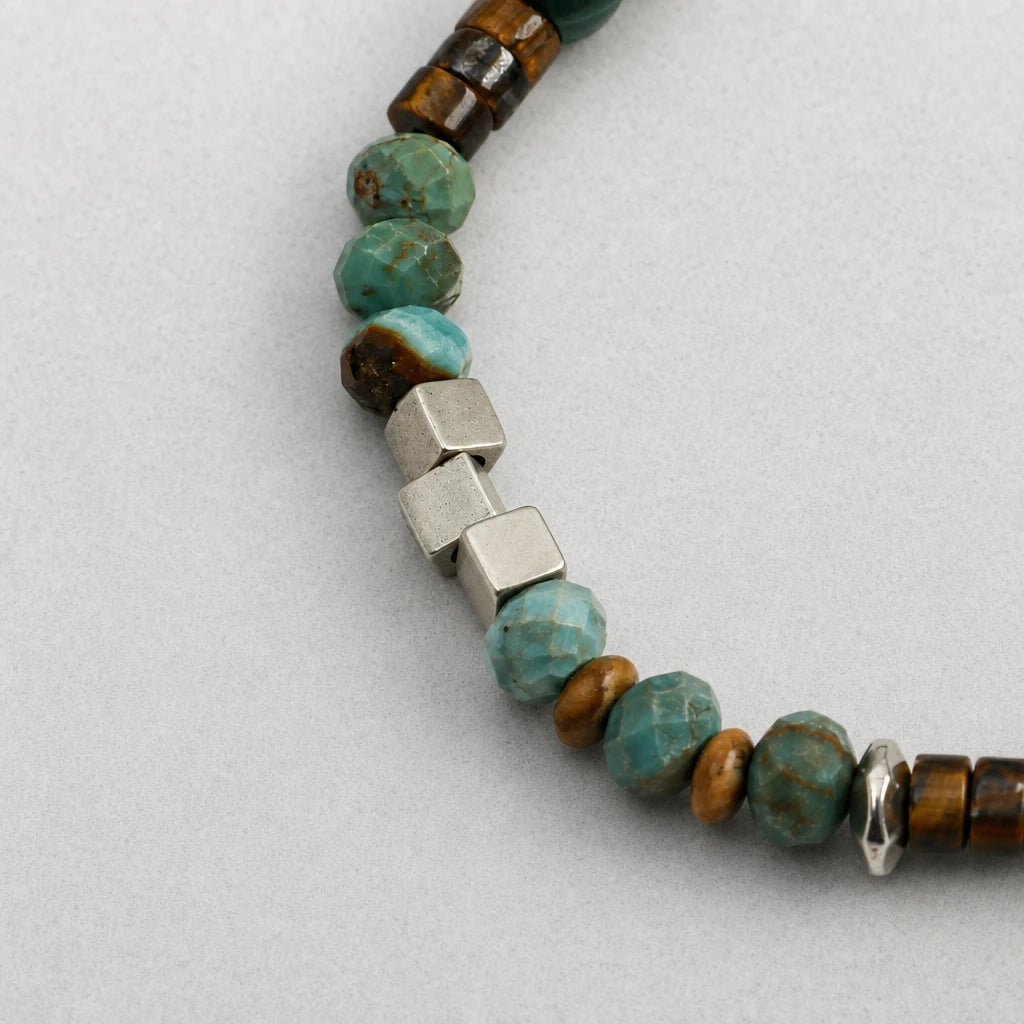 Tiger Eye & Turquoise Sterling Silver Bracelet
