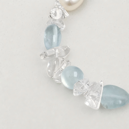 Freshwater Pearl, White Quartz & Aquamarine Bracelet