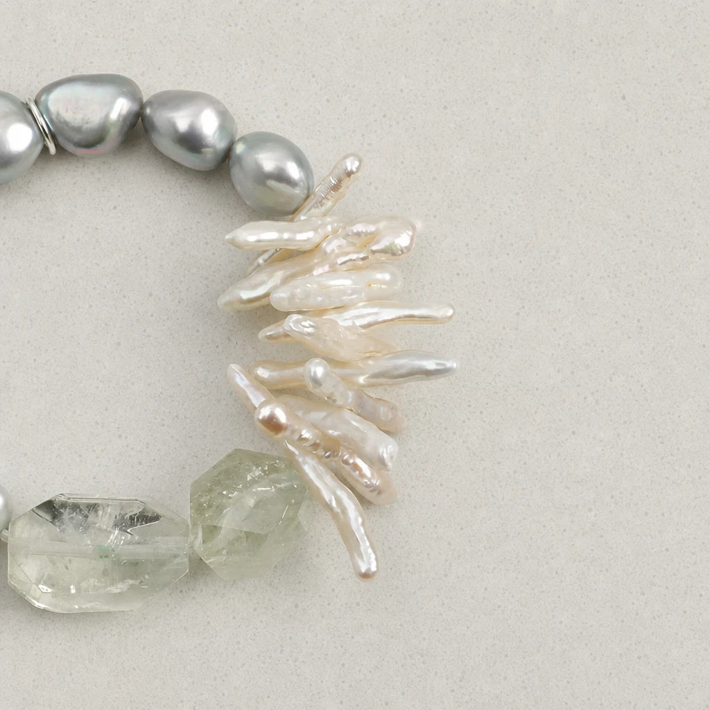 Green Crystal & Grey Baroque Pearl Bracelet