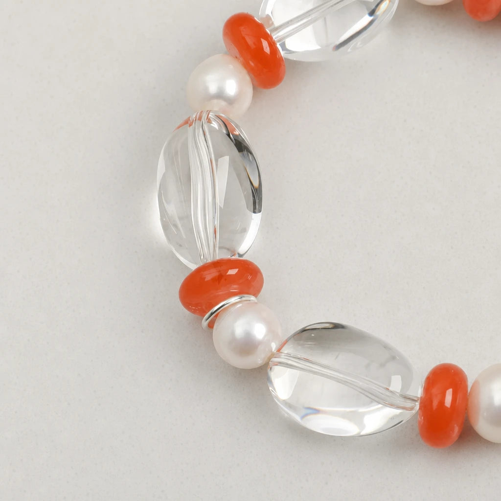 White Quartz, Carnelian & Freshwater Pearl Bracelet