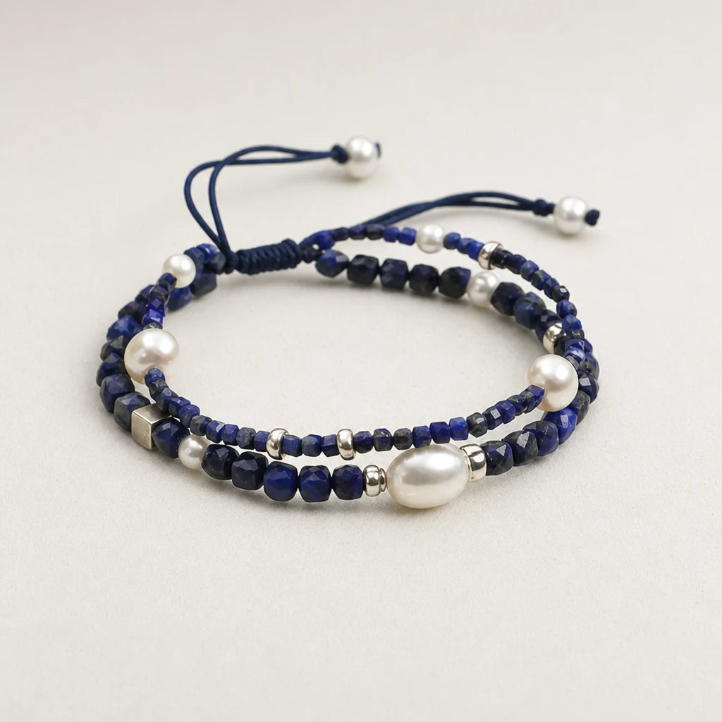 Lapis Lazuli & Pearl Double Layer Bracelet
