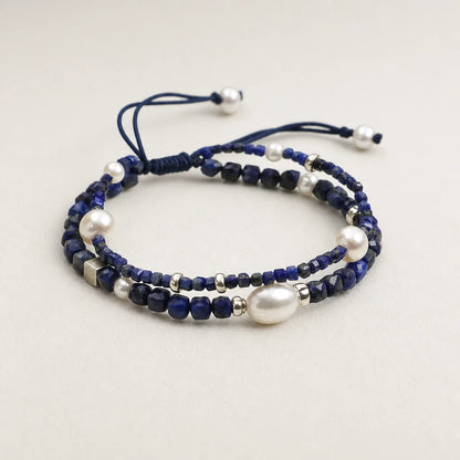 Lapis Lazuli & Pearl Double Layer Bracelet