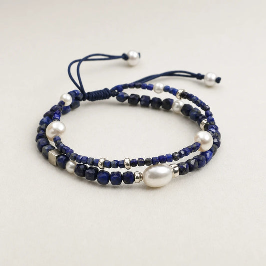 Lapis lazuli and pearl double layer bracelet product image