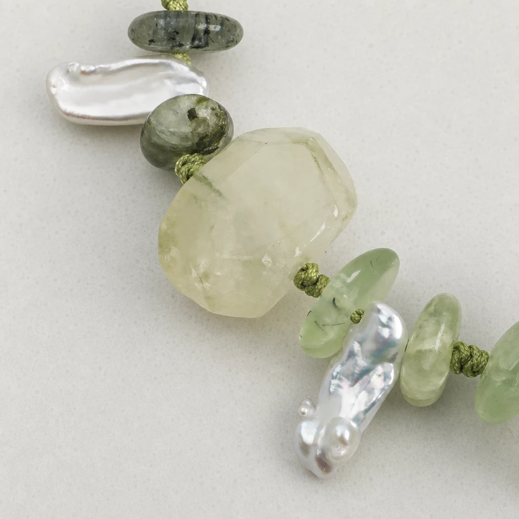 Prehnite & Baroque Pearl Green Stone Bracelet