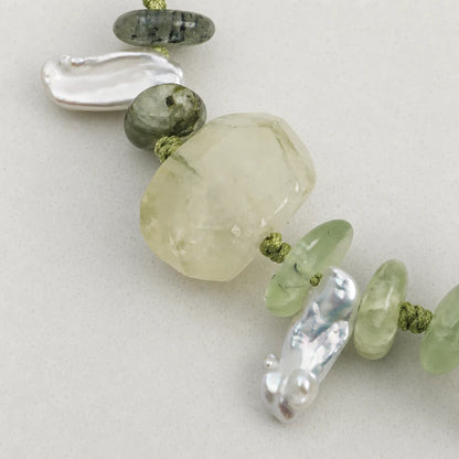 Prehnite & Baroque Pearl Green Stone Bracelet