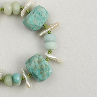 Amazonite & Freshwater Pearl Rope Bracelet