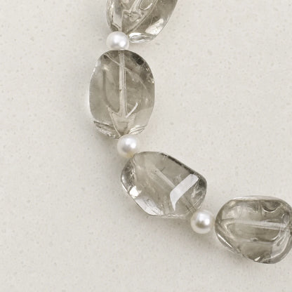 Green Crystal, Grey Pearl & Prehnite Bracelet