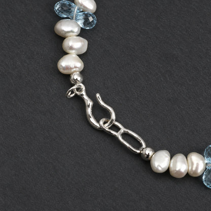 Blue Topaz & Baroque Pearl Drop Bracelet