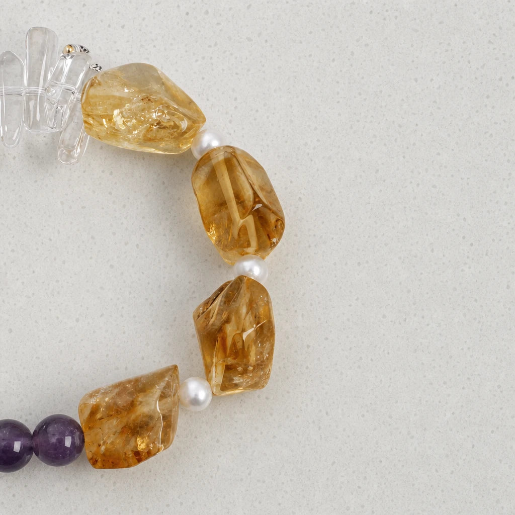 Citrine, White Crystal Spike & Amethyst Pearl Bracelet