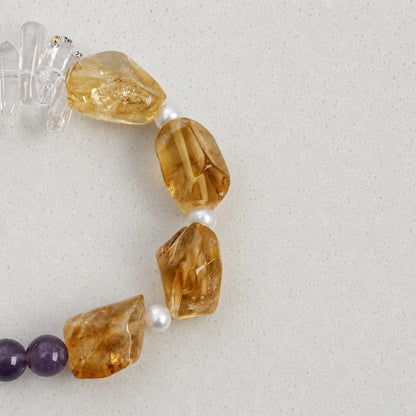 Citrine, White Crystal Spike & Amethyst Pearl Bracelet