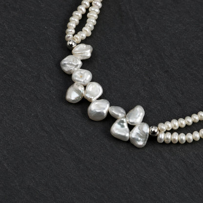 Baroque Petal Pearl & White Quartz Silver Bracelet