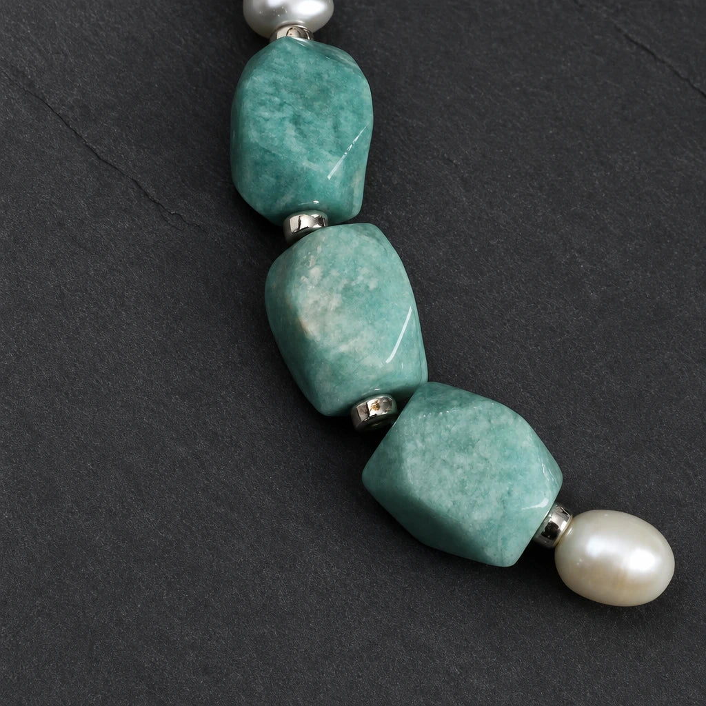 White & Grey Pearl with Amazonite Bracelet