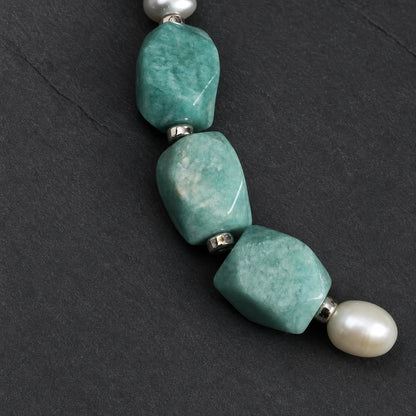 White & Grey Pearl with Amazonite Bracelet
