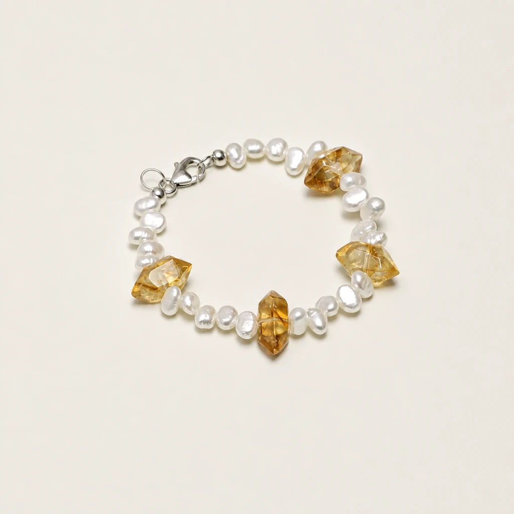 Golden Tower Quartz & Baroque Pearl Bracelet