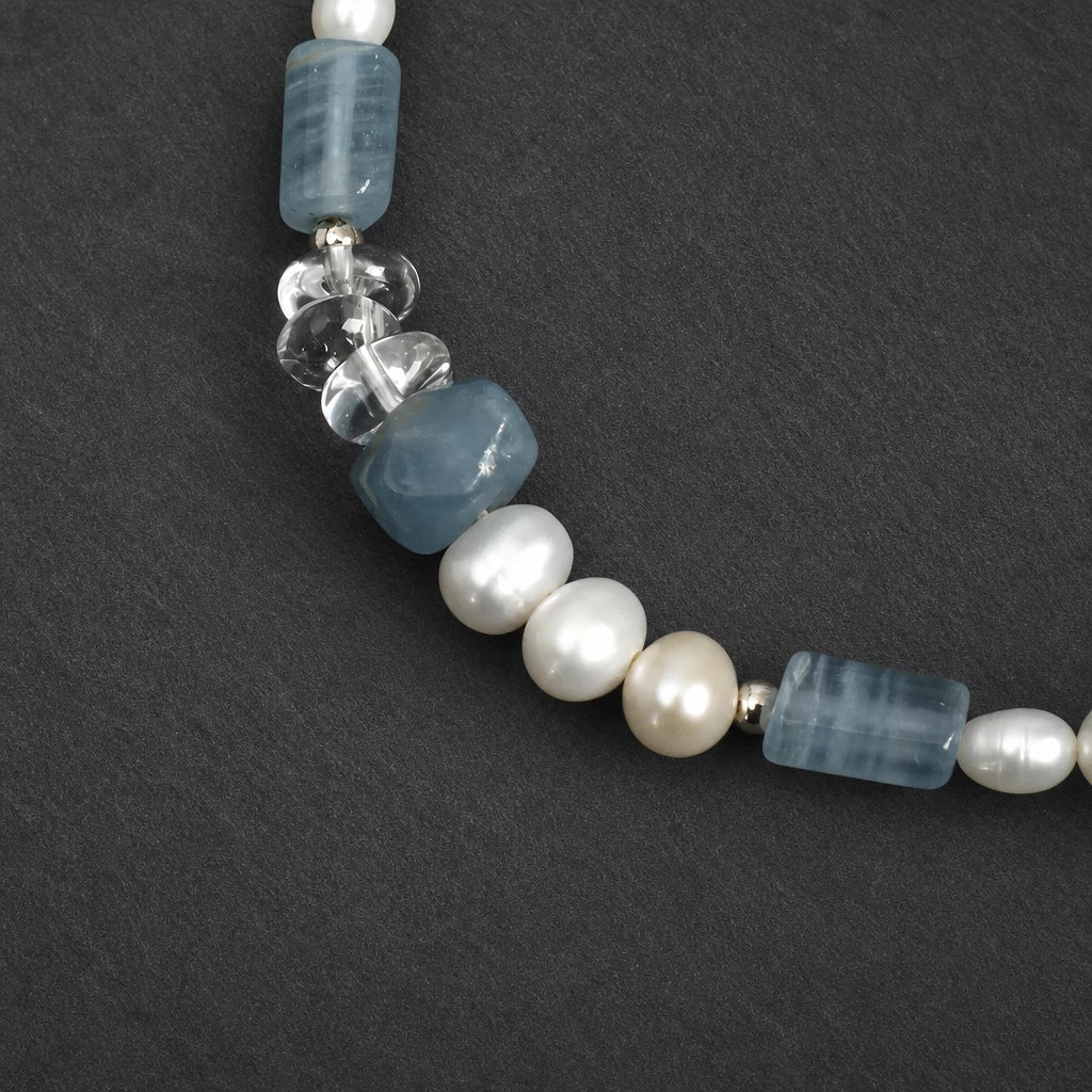 Blue Chalcedony & White Quartz Crushed Ice Bracelet