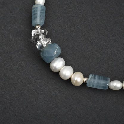 Blue Chalcedony & White Quartz Crushed Ice Bracelet